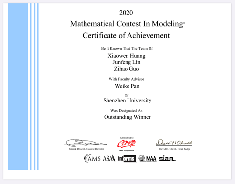 SZU Students Designated as "Outstanding Winner" in MCM/ICM 2020